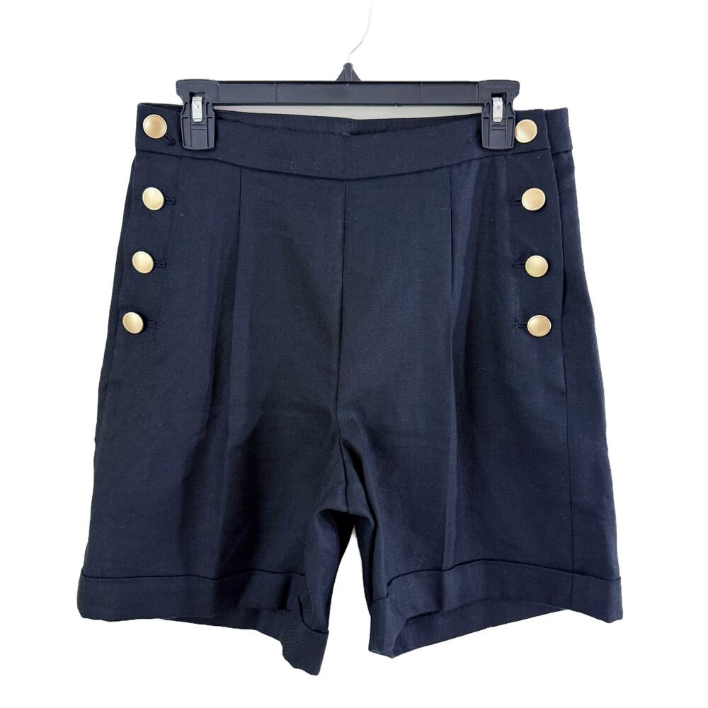 NWT J. Crew Black Linen Blend Sailor Shorts Women's Sz 6 Pockets Button Accents